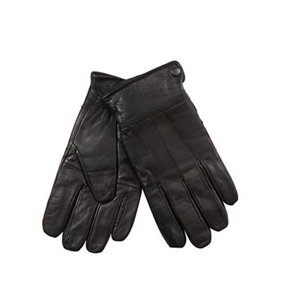 Black leather panelled gloves
